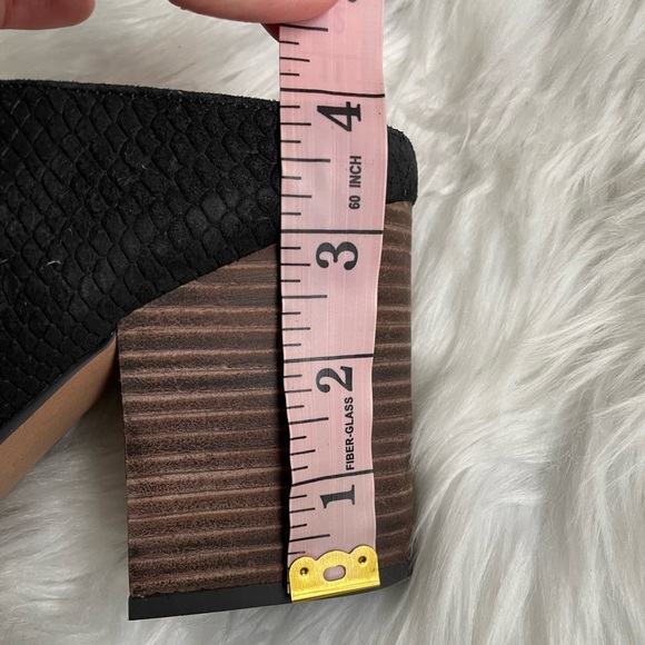 Franco Sarto | Size 10 Black Snake Embossed Suede Firefly Peep-Toe Mule Heels - Picture 13 of 15